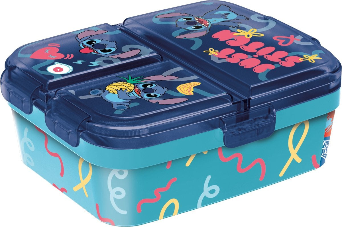Stitch kinderlunchbox – broodtrommel met 4 vakken voor kinderen vanaf 4 jaar – vaatwasserbestendig & bpa-vrij – blauw