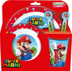 Nintendo's super mario kinderservies – 5-delig – herbruikbaar – inclusief bord, kom, bestek en beker – vaatwasser- en microgolfbestendig & bpa-vrij – wit/rood