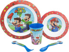 Nintendo's super mario kinderservies – 5-delig – herbruikbaar – inclusief bord, kom, bestek en beker – vaatwasser- en microgolfbestendig & bpa-vrij – wit/rood