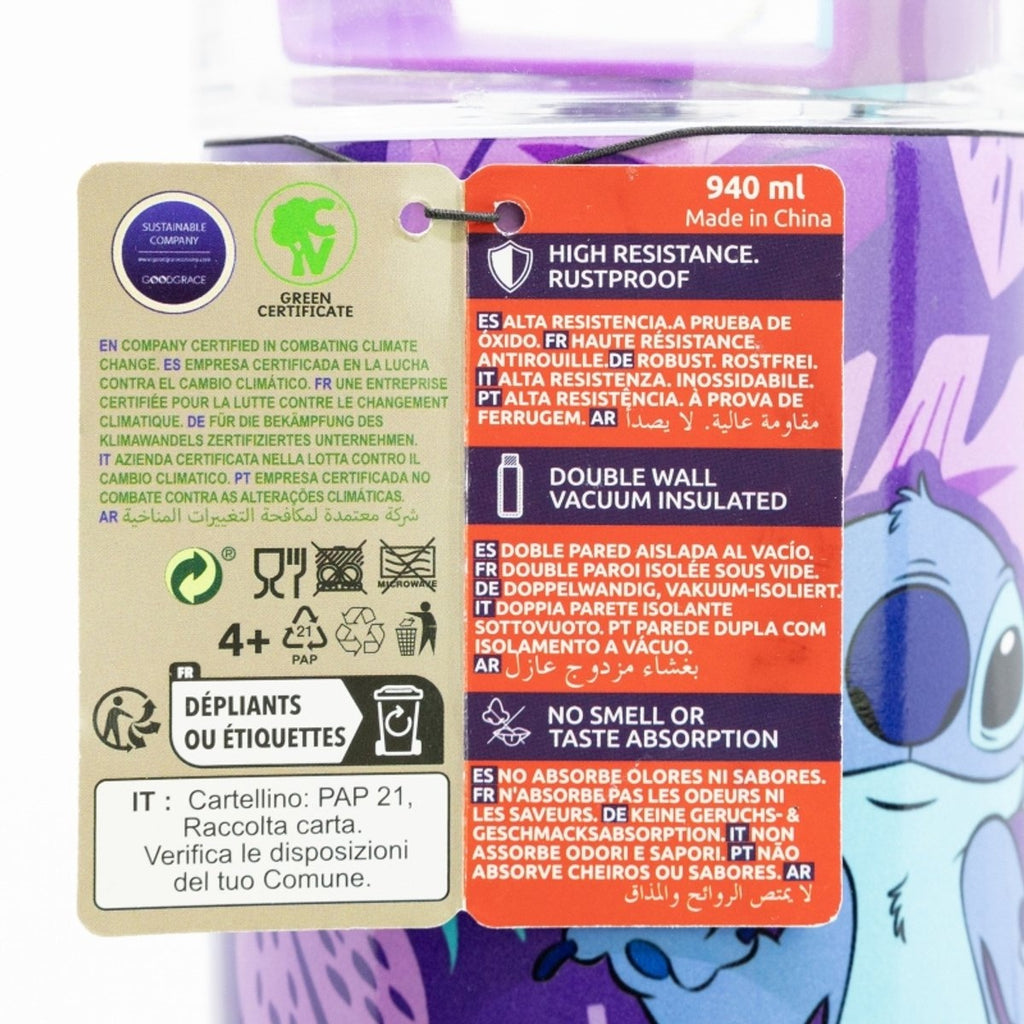 Stor roestvrij staal stitch xl thermo mok 940ml paars kinderen