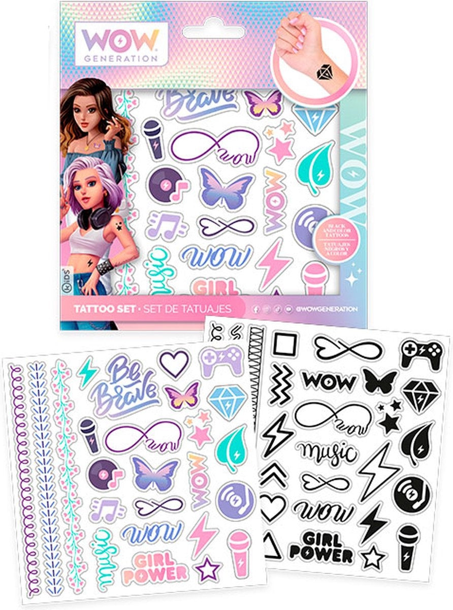 Wow generation tattoo set voor meisjes- 50 tattoos in kleur en zwart- wit