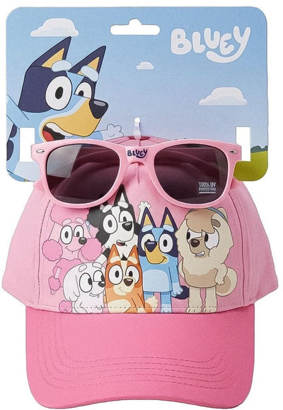 Bluey pet en zonnebril meisjes – uv400 bescherming – roze – officieel gelicenseerd
