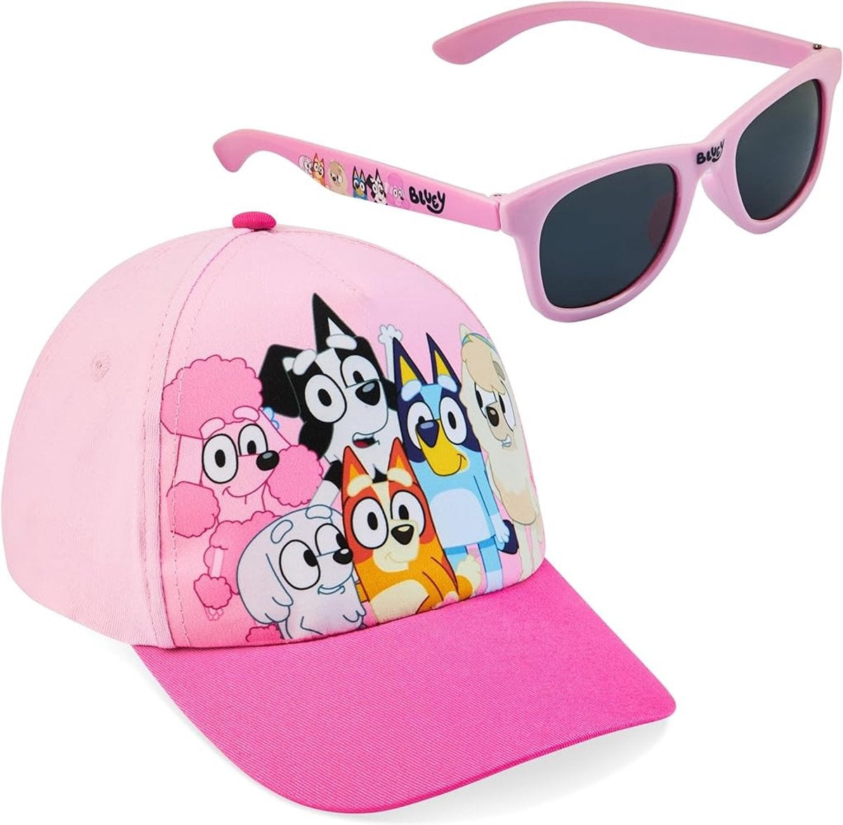 Bluey pet en zonnebril meisjes – uv400 bescherming – roze – officieel gelicenseerd