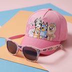 Bluey pet en zonnebril meisjes – uv400 bescherming – roze – officieel gelicenseerd