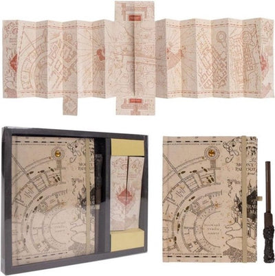 Harry Potter schrijfwaren set marauder's map 1 x notitieboek, 1 x toverstaf pen, 1 x marauder's map