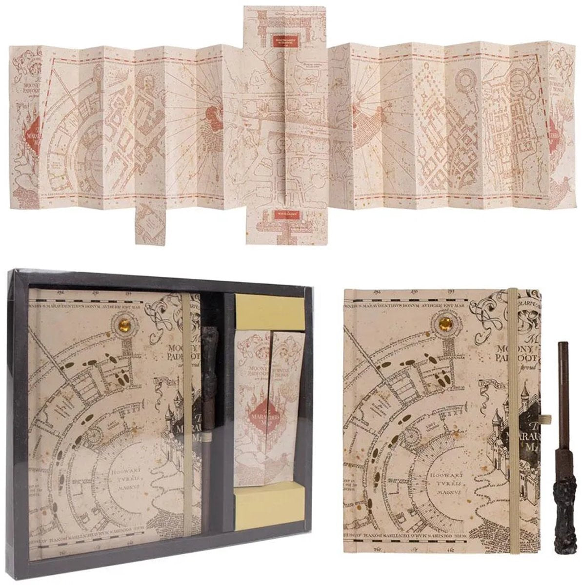 Harry Potter schrijfwaren set marauder's map 1 x notitieboek, 1 x toverstaf pen, 1 x marauder's map