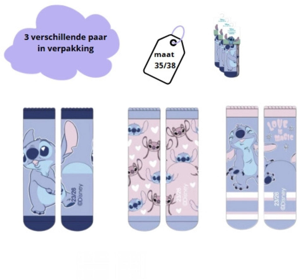 Lilo en stitch sokken – maat 35/38 – kindersokken – lilo en stitch kleding – sokken – 3 paar – grappige sokken – sokken kinderen – kindersokken jongens en meisjes – disney sokken k
