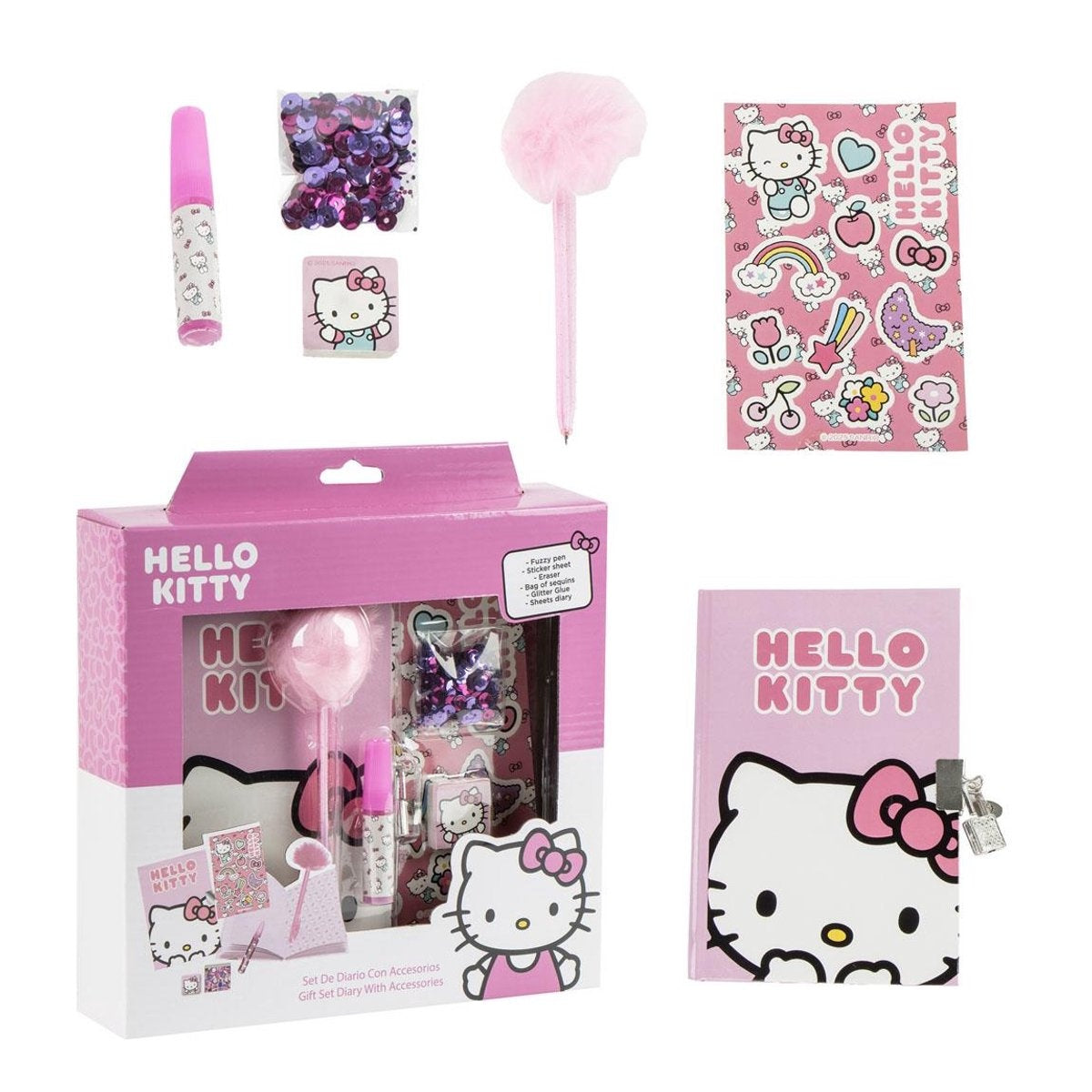 Hello kitty dagboek cadeauset meisjes – met slot, pen en accessoires