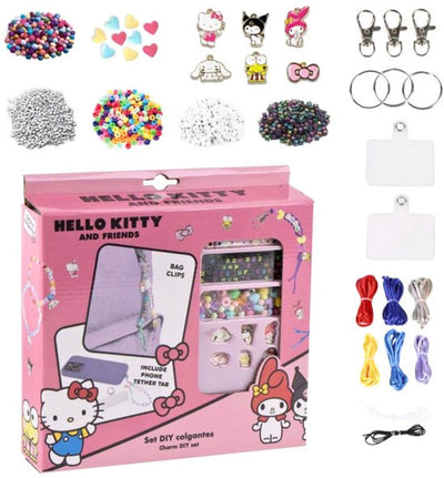 Hello kitty diy armbandjes en sleutelhangers set – 250+ kralen – inclusief bedels, koorden, clips en telefoonhanger – knutselset kinderen
