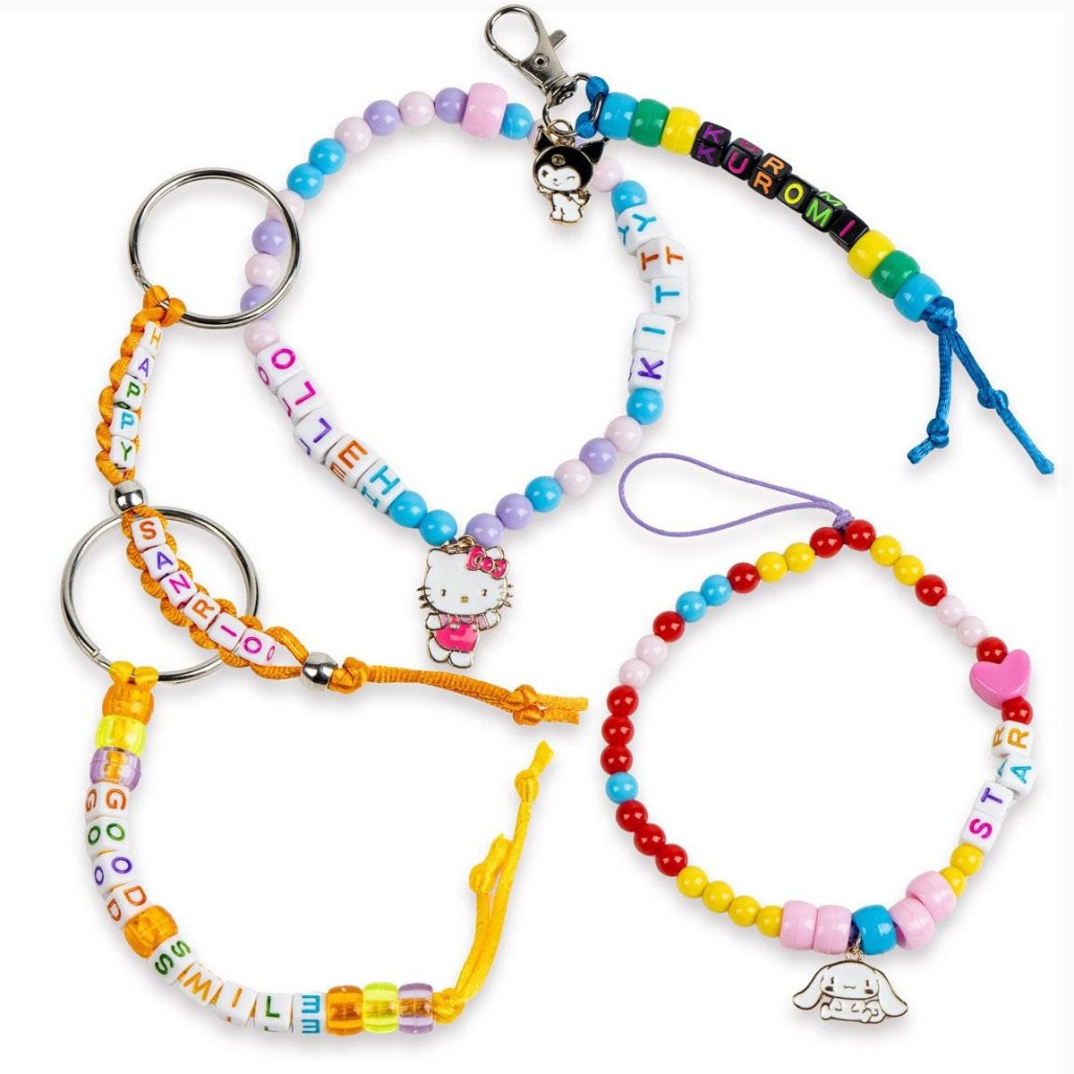 Hello kitty diy armbandjes en sleutelhangers set – 250+ kralen – inclusief bedels, koorden, clips en telefoonhanger – knutselset kinderen