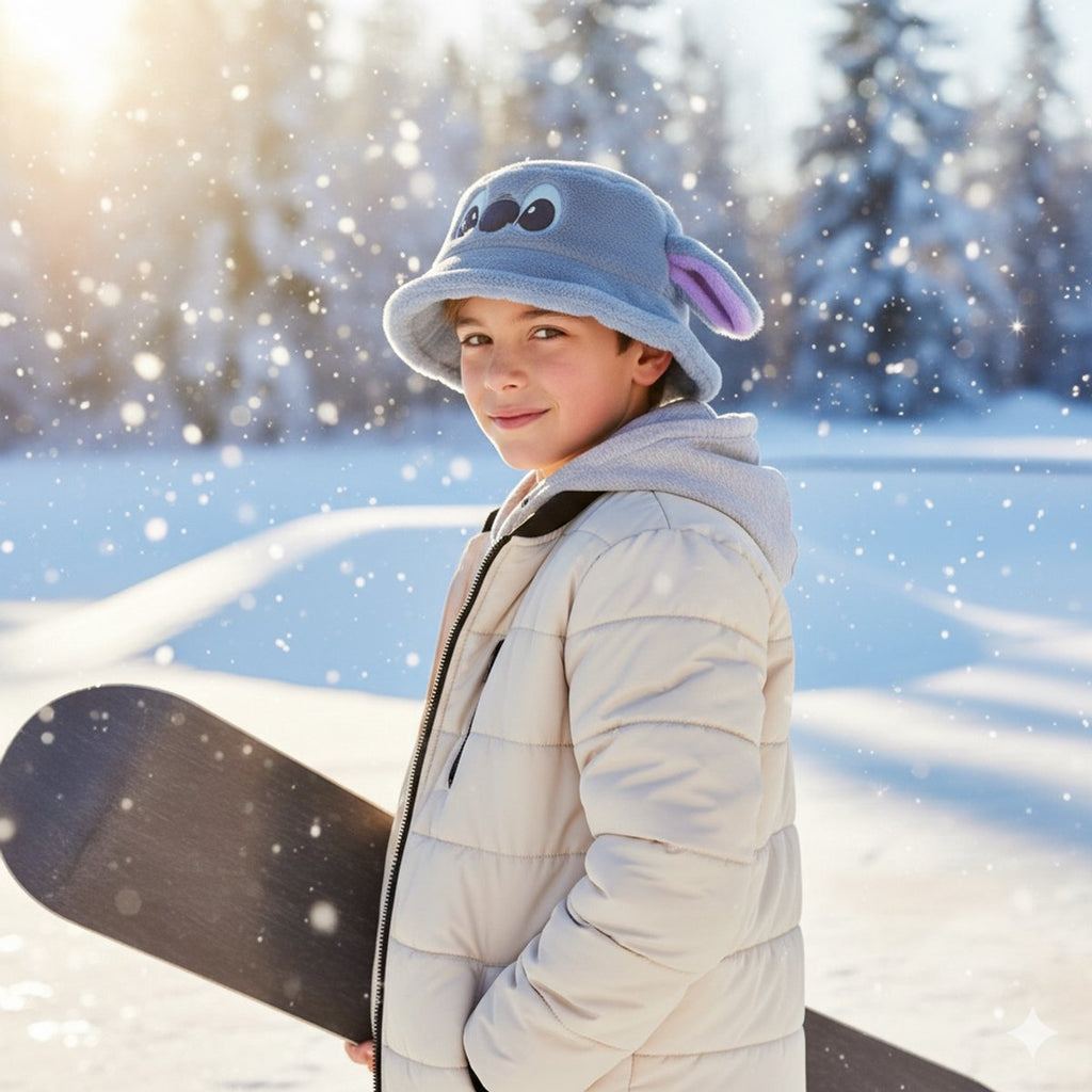 Stitch hoed meisjes – furry bucket hat – blauwe wintermuts met oren jongens – officieel disney