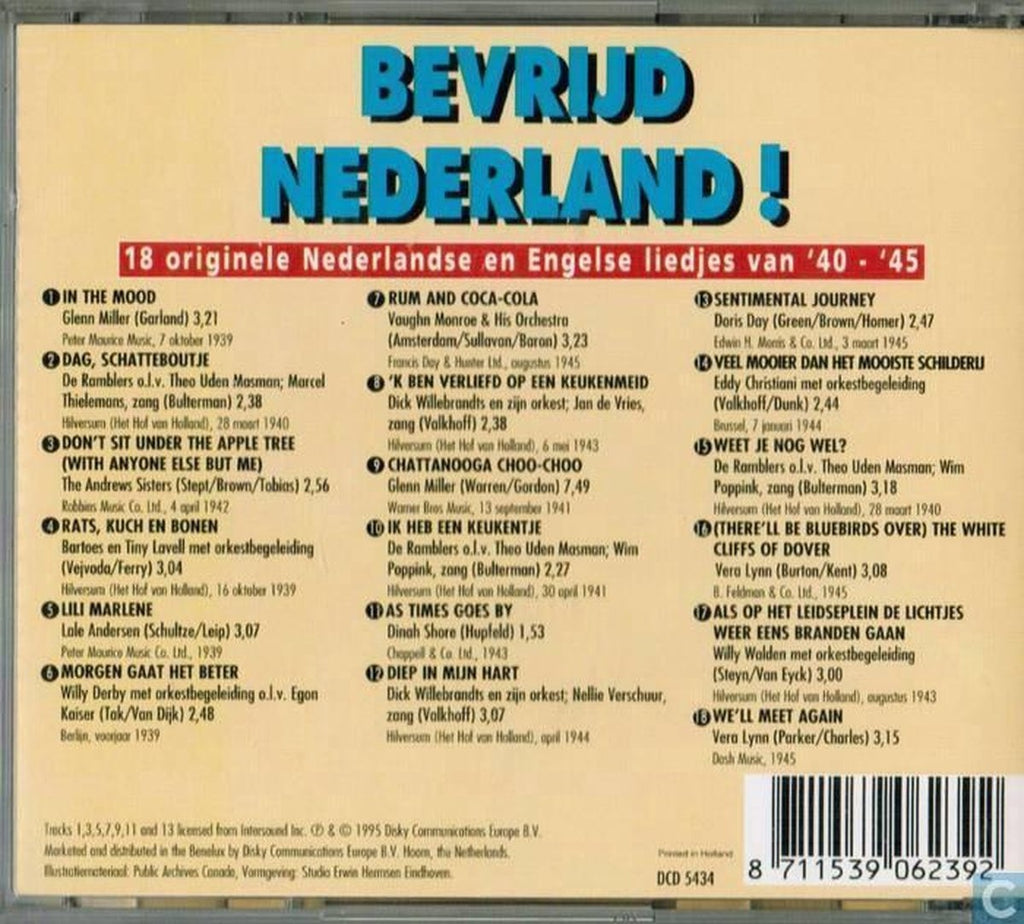 Bevrijd nederland – 18 originele nederlandse en engelse liedjes van '40-'45 – CD