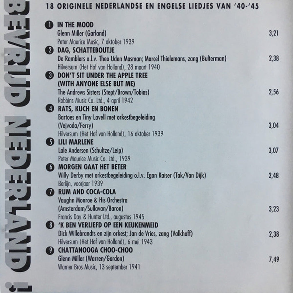 Bevrijd nederland – 18 originele nederlandse en engelse liedjes van '40-'45 – CD