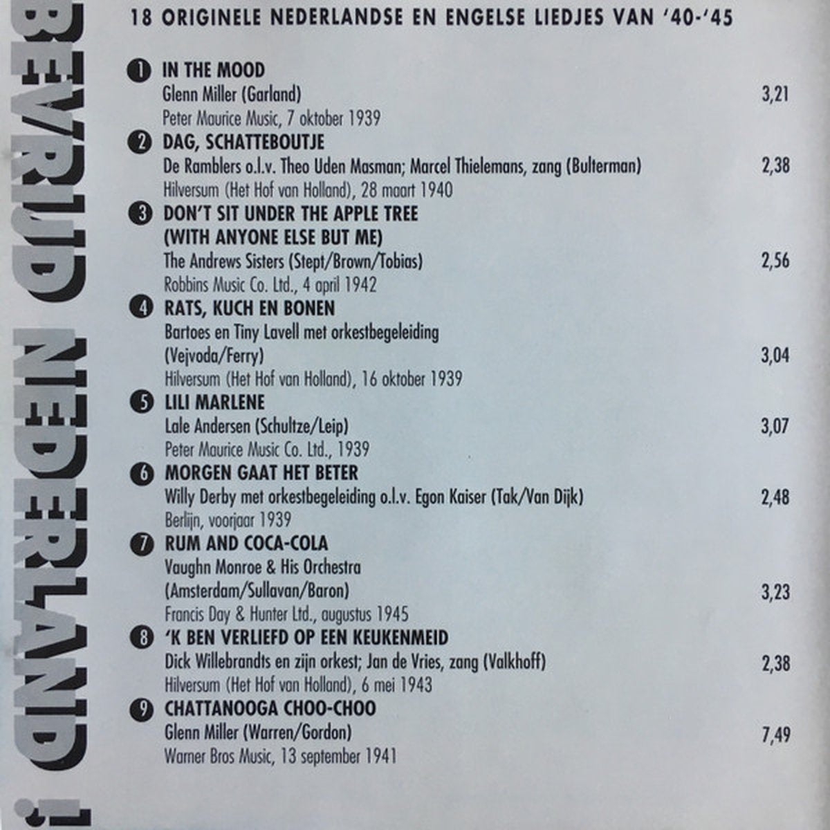 Bevrijd nederland – 18 originele nederlandse en engelse liedjes van '40-'45 – CD