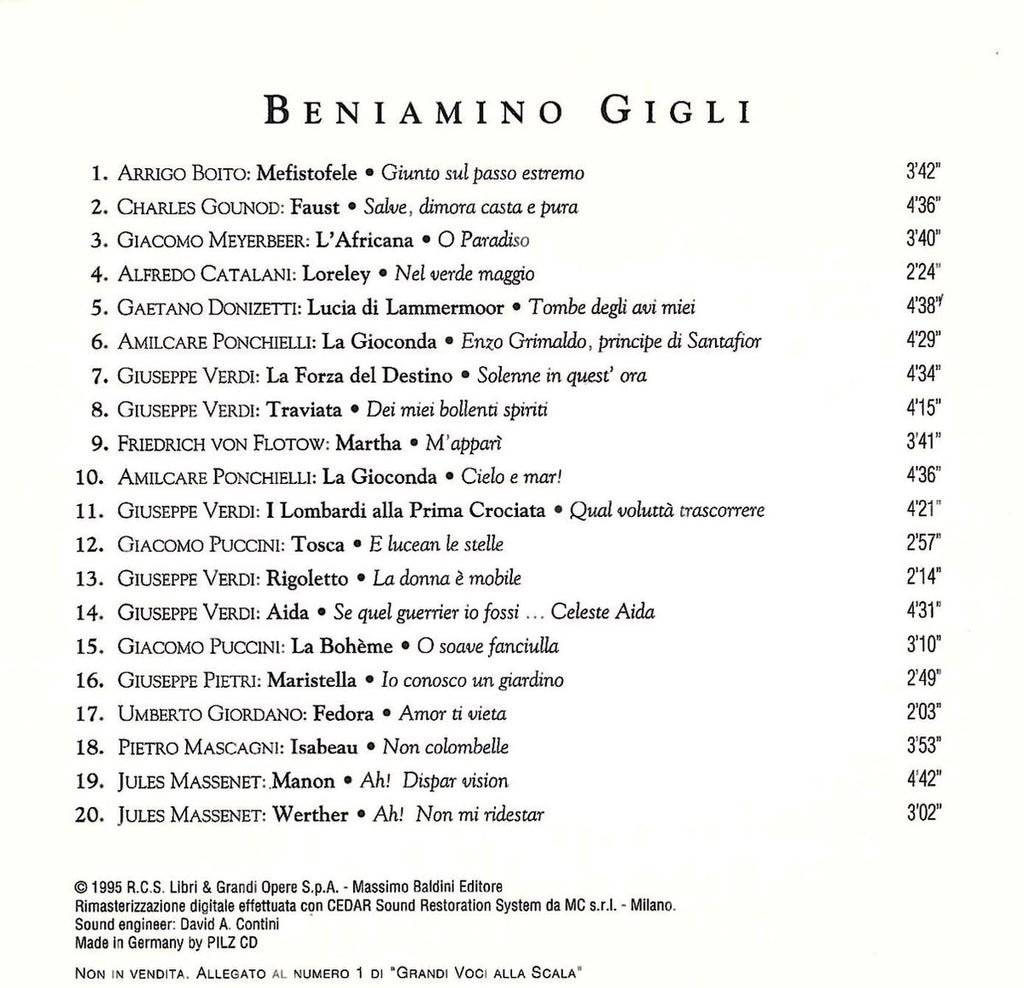 Beniamino gigli – grandi voci alla scala – CD