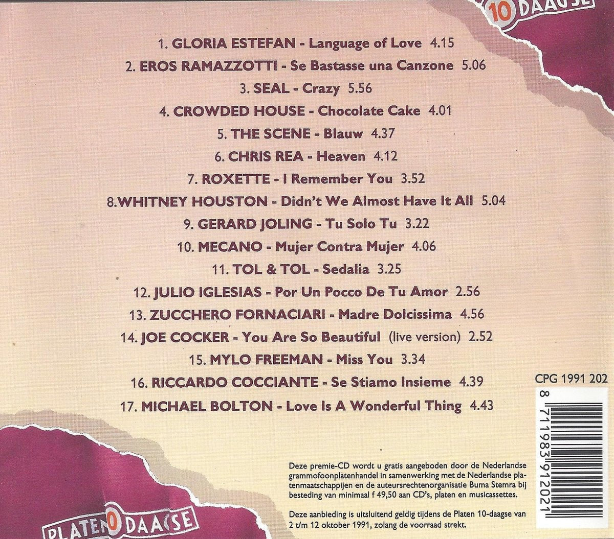 Het nationale muziekkado 1991, various – media condition: very good (vg) – 1 x CD compilation