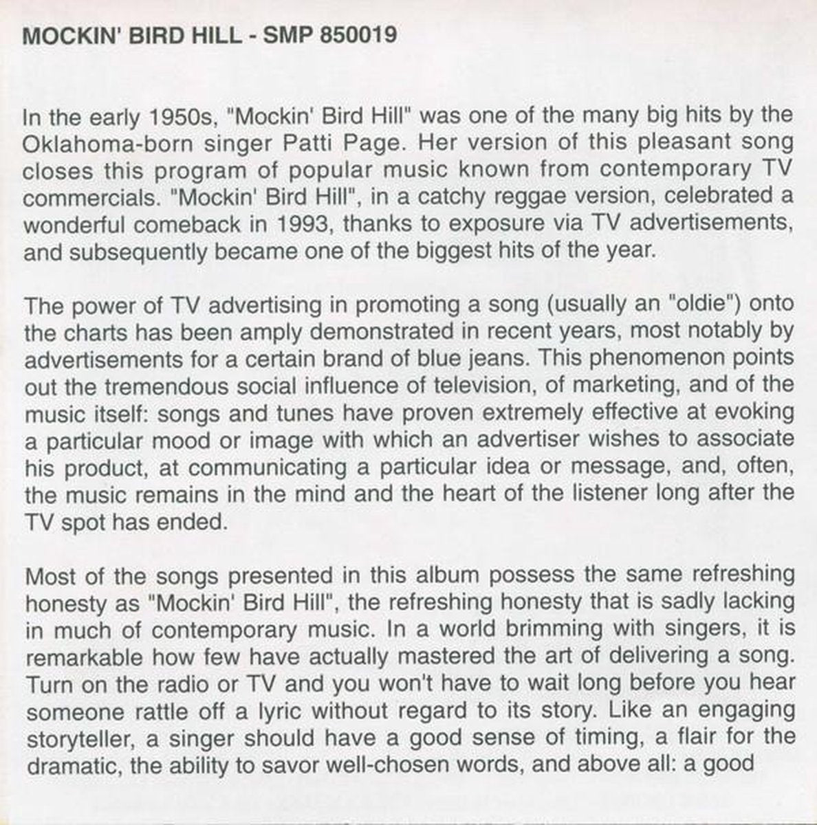 Mockin' bird hill – CD
