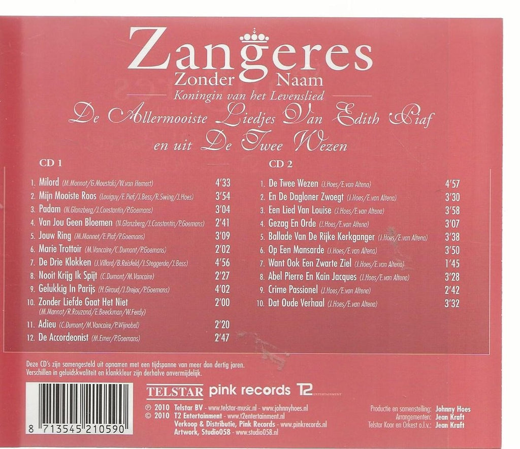 Zangeres zonder naam – de allermooiste liedjes van edith piaf en uit de twee wezen – CD