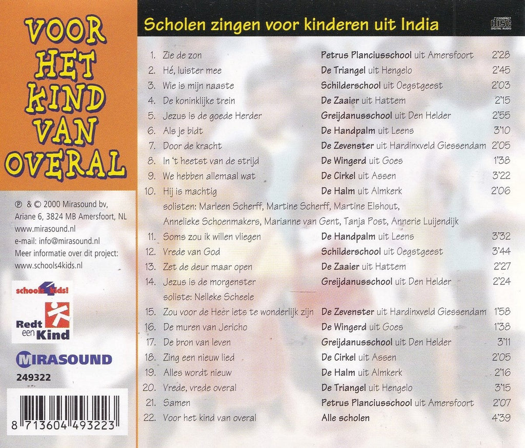 Voor het kind van overal – diverse scholen zingen voor kinderen uit india – CD