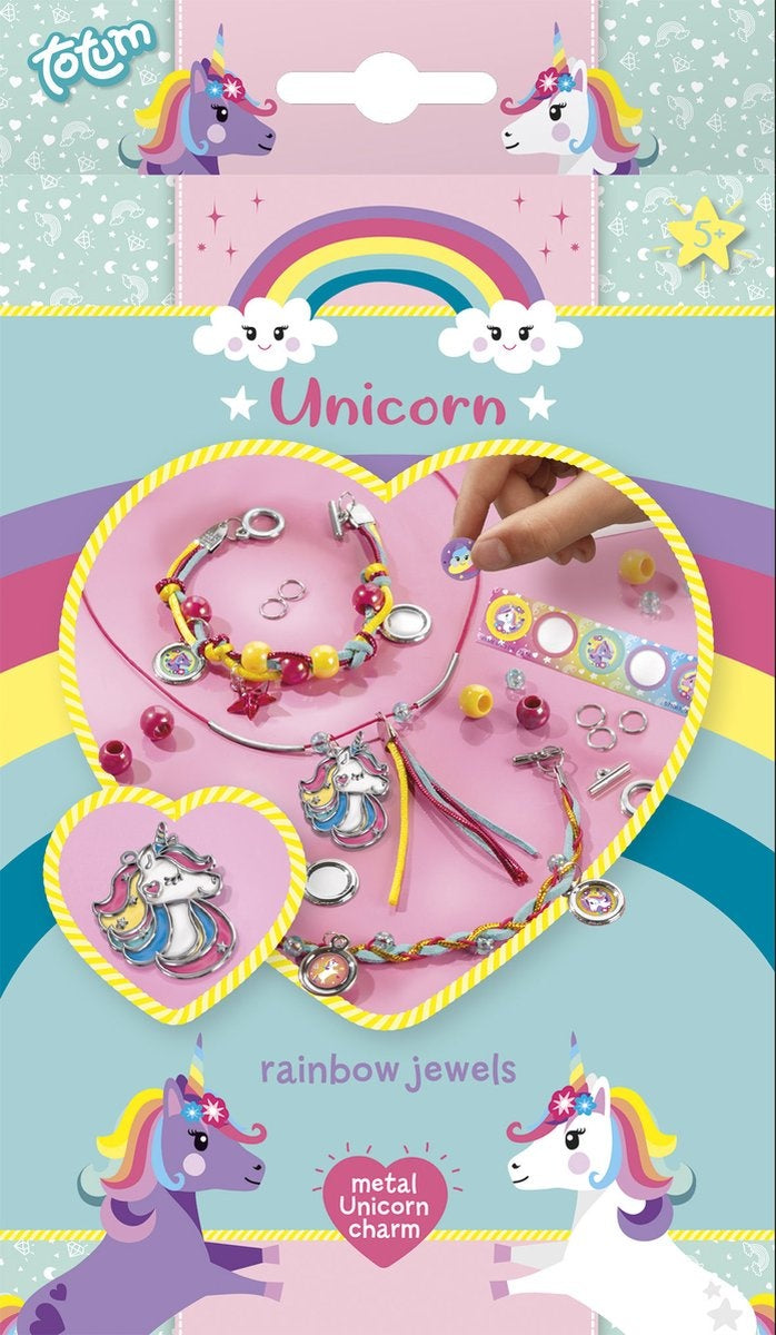 Totum unicorn sieraden maken – 2 armbandjes en 1 ketting – 25-delig – met metalen eenhoornbedel – speelgoed kinderen – knutselen – voor meisjes – vanaf 5 jaar
