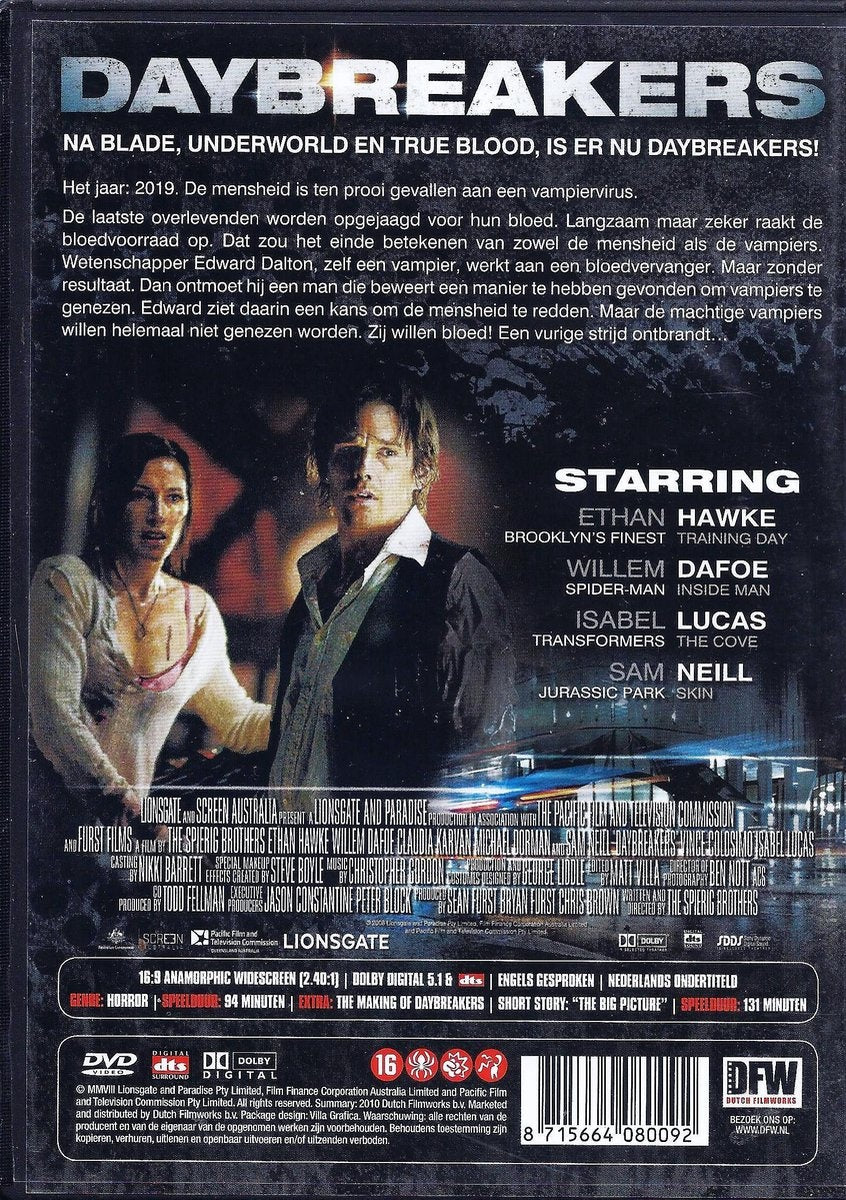 Daybreakers DVD vampire actie film met: ethan hawke william dafoe & sam neill taal: engels ondertiteling nl nieuw