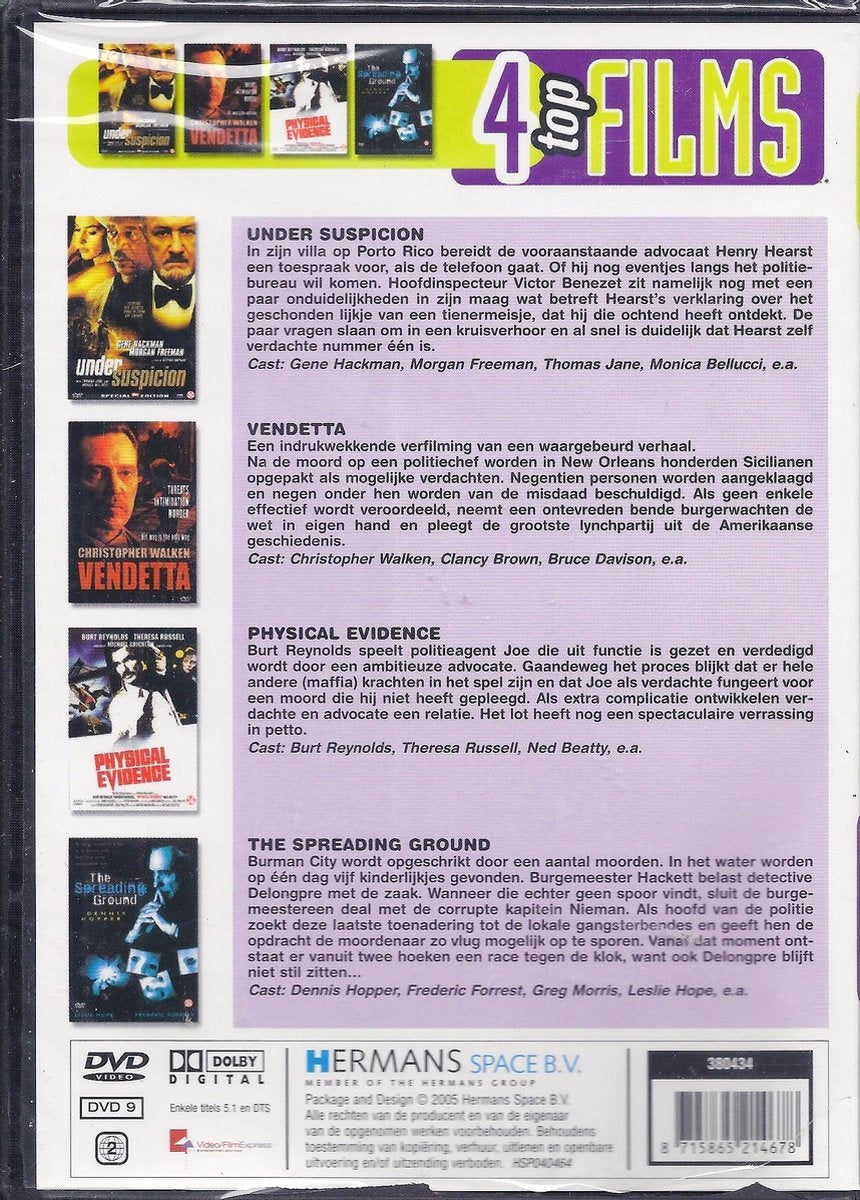 4 top films ( physical evidence – vendetta – spreadline ground – under suspicion ) – DVD