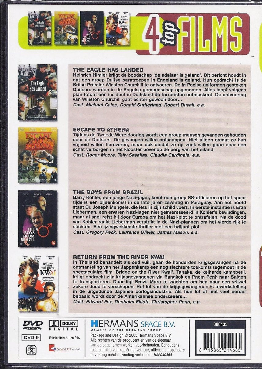4 top films ( eagle has landed – escape to athena – boys from nrazil – return from the river kwai ) – DVD