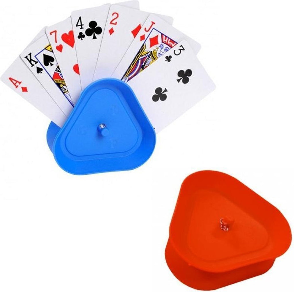 Kaarthouder – kunststof – in doosje – 8,6 x 8,6 x 2,6 cm – kaartenhouder voor kaartspellen – handige speelaccessoire – engelhart