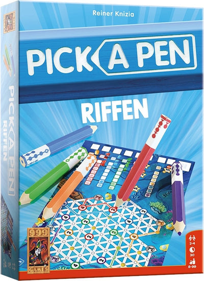 999 games – pick a pen – riffen – dobbelspel – dobbelen met potloden – scorevellen van 3 verschillende niveaus – gezelschapsspel – familiespel – klein cadeautje – bevat spelregels