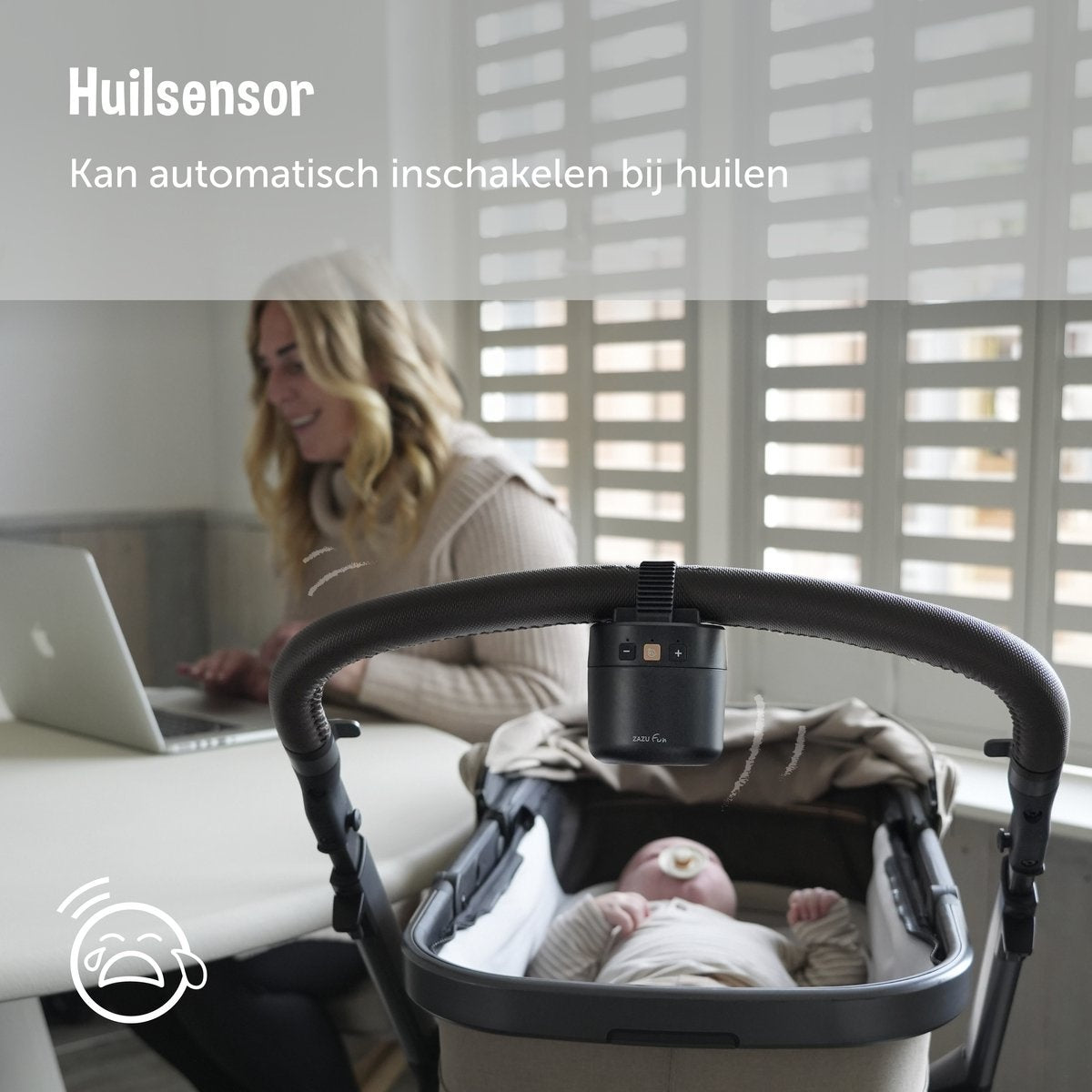 Zazu roxy baby rocker – automatische kinderwagen schommelaar met huilsensor – usb-c oplaadbaar – instelbare schommelstand – zwart