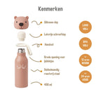Zazu kinder thermosfles 400 ml – rvs drinkfles voor kinderen – dubbelwandige vacuümisolatie – bpa-vrij – lekbestendig – capybara