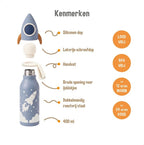 Zazu kinder thermosfles 400 ml – rvs drinkfles voor kinderen – dubbelwandige vacuümisolatie – bpa-vrij – lekbestendig – raket